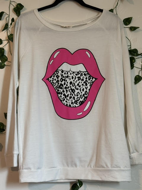 Pink Lips Animal Print Sweater