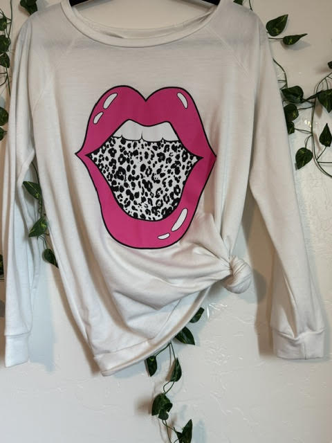 Pink Lips Animal Print Sweater