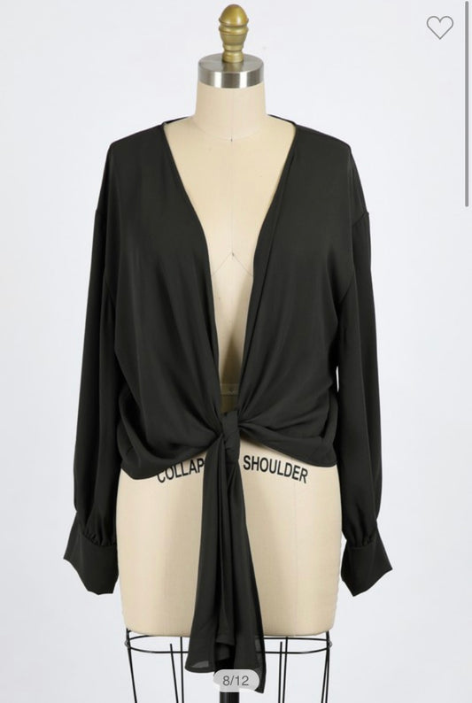 Black Tie Front Blouse