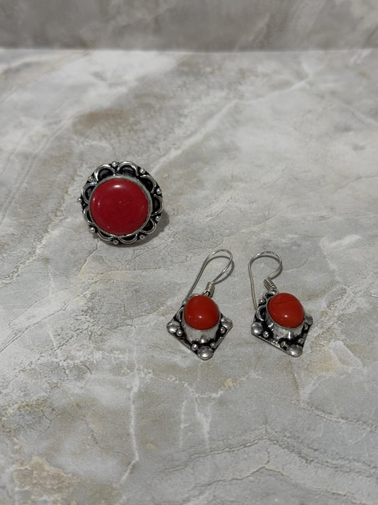 Synthetic Coral Jewelry Set